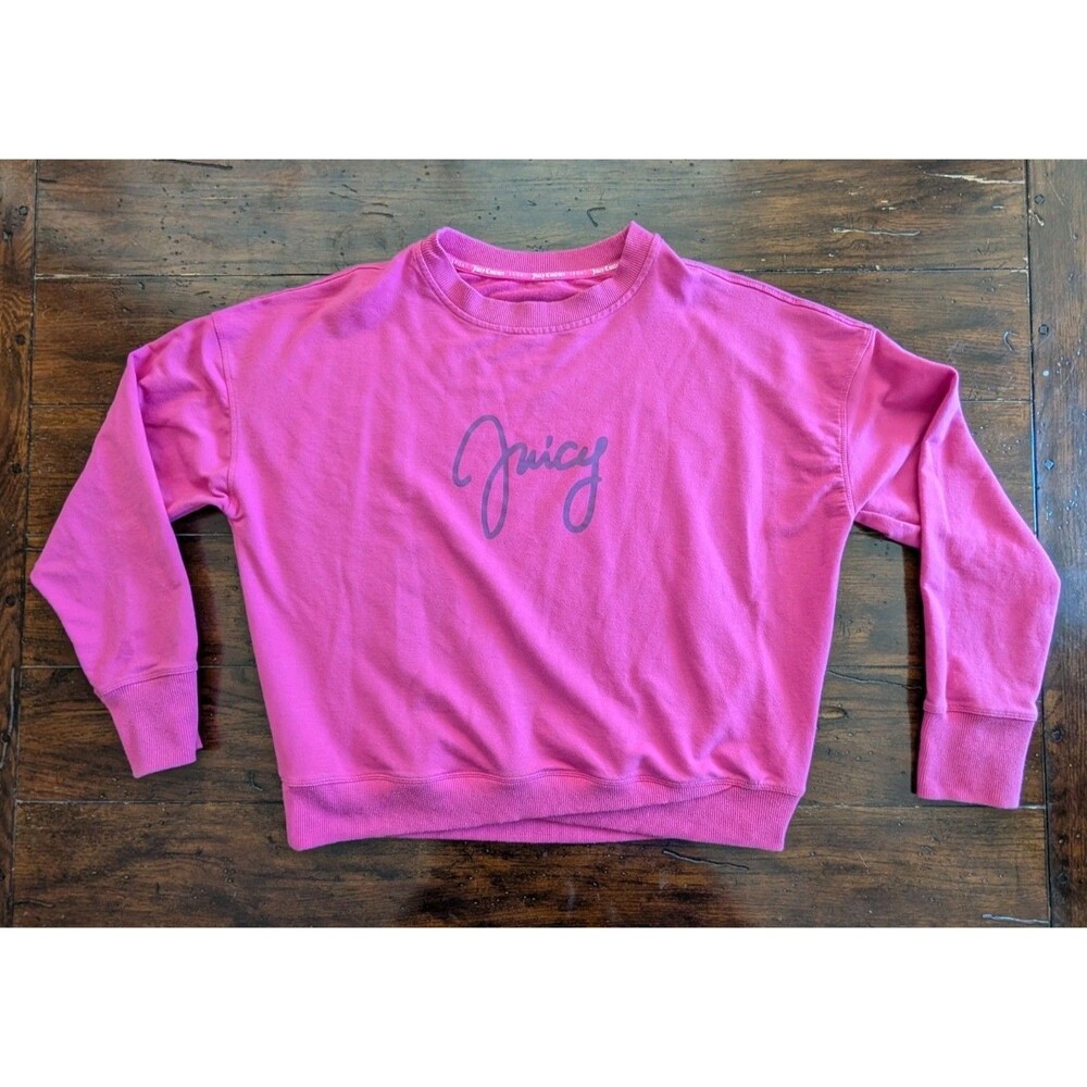 Juicy Couture Sport Womens Sweatshirt Size L Pink Logo Long Sleeve w/ Thumbholes